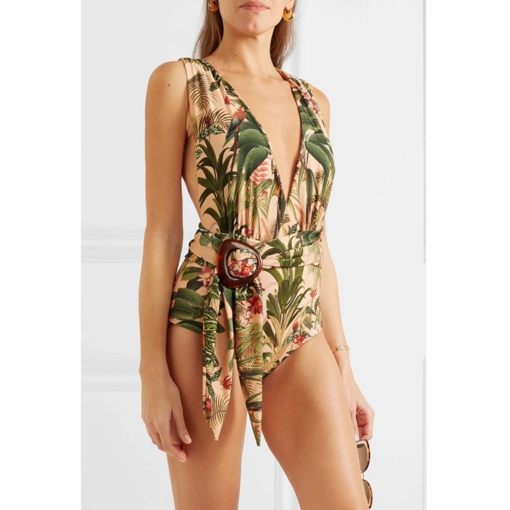 NWT PatBo Paradise Plunge Belted One Piece Swimsuit Sz M
